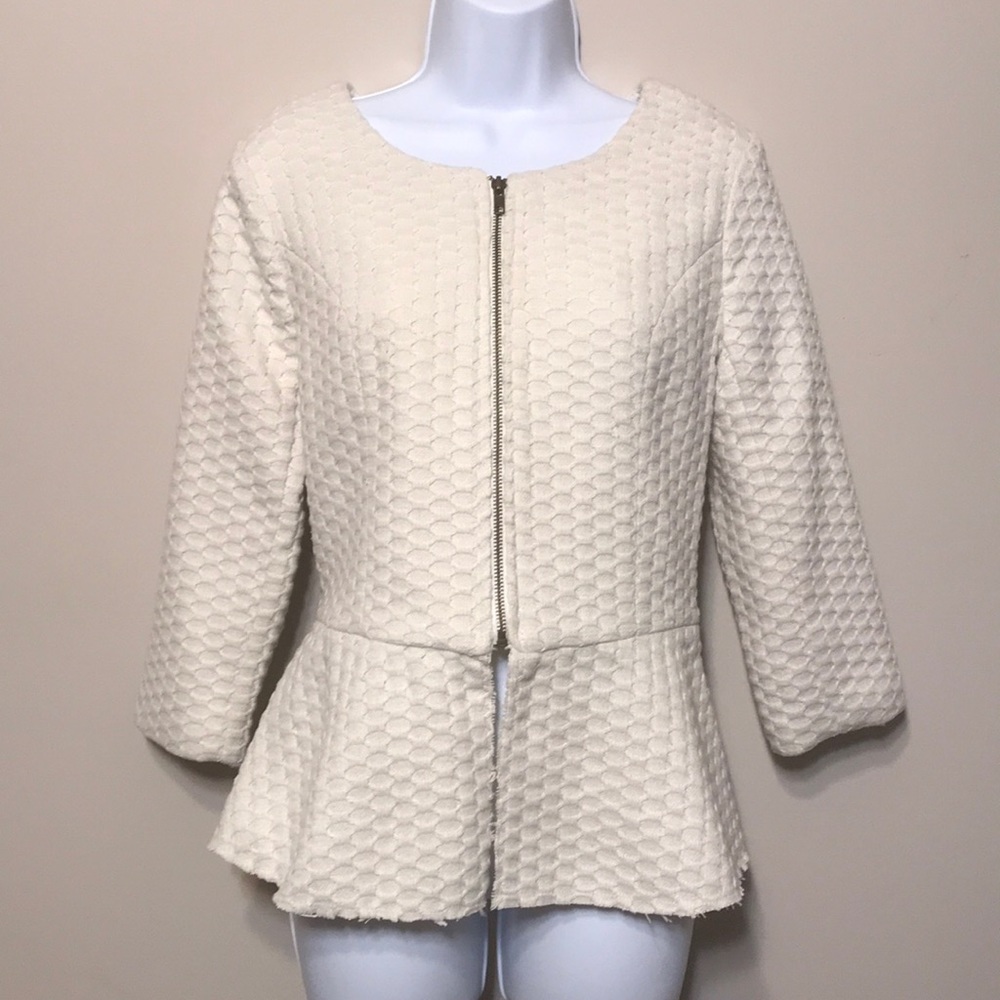 3/4 sleeve off white peplum jacket